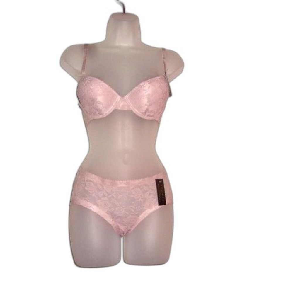 Youmita Peach Whip Lace Demi 34B Bra & Coordinating Small Seamless Panty NWT